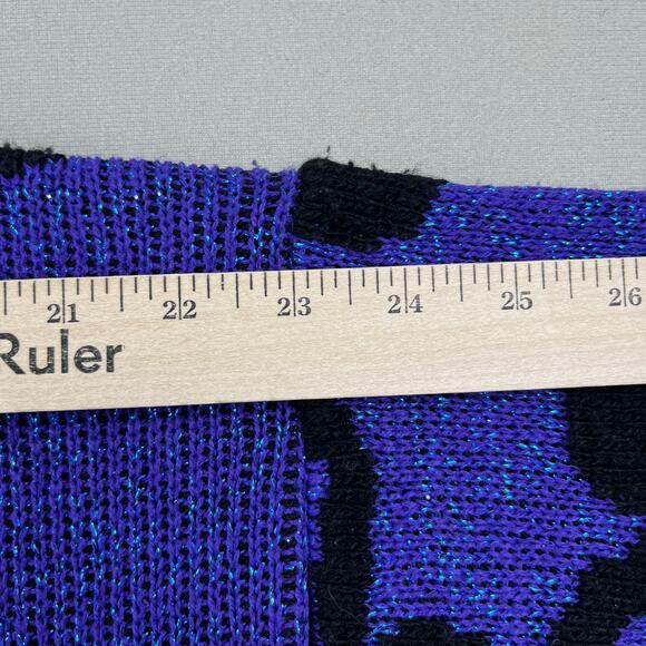 Vintage Flower Art Sweater Adult Small Purple Black Knit Floral Hippie Abstract - Picture 9 of 9
